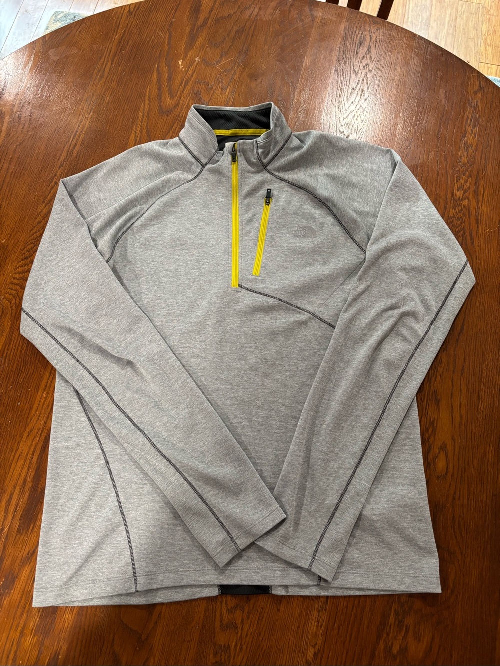 The North Face Men's Gray Quarter-Zip Performance Pullover with Yellow Chest Zip